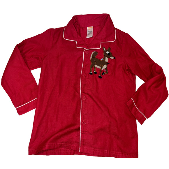 Gymboree Red Holiday/ Christmas Rudolph Pajama Button Up Shirt Medium 7-8 Unisex - Picture 1 of 5